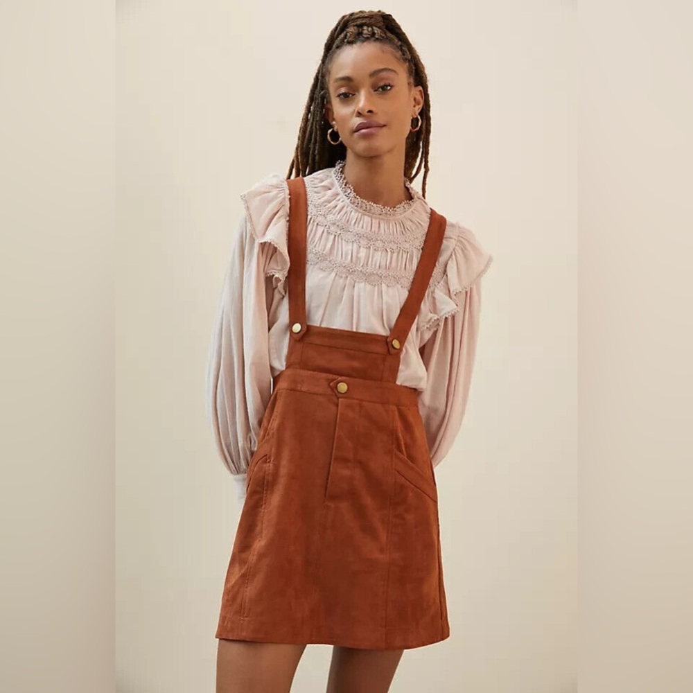 Anthropologie Pilcro Faux Suede Skirt Pinafore Overalls